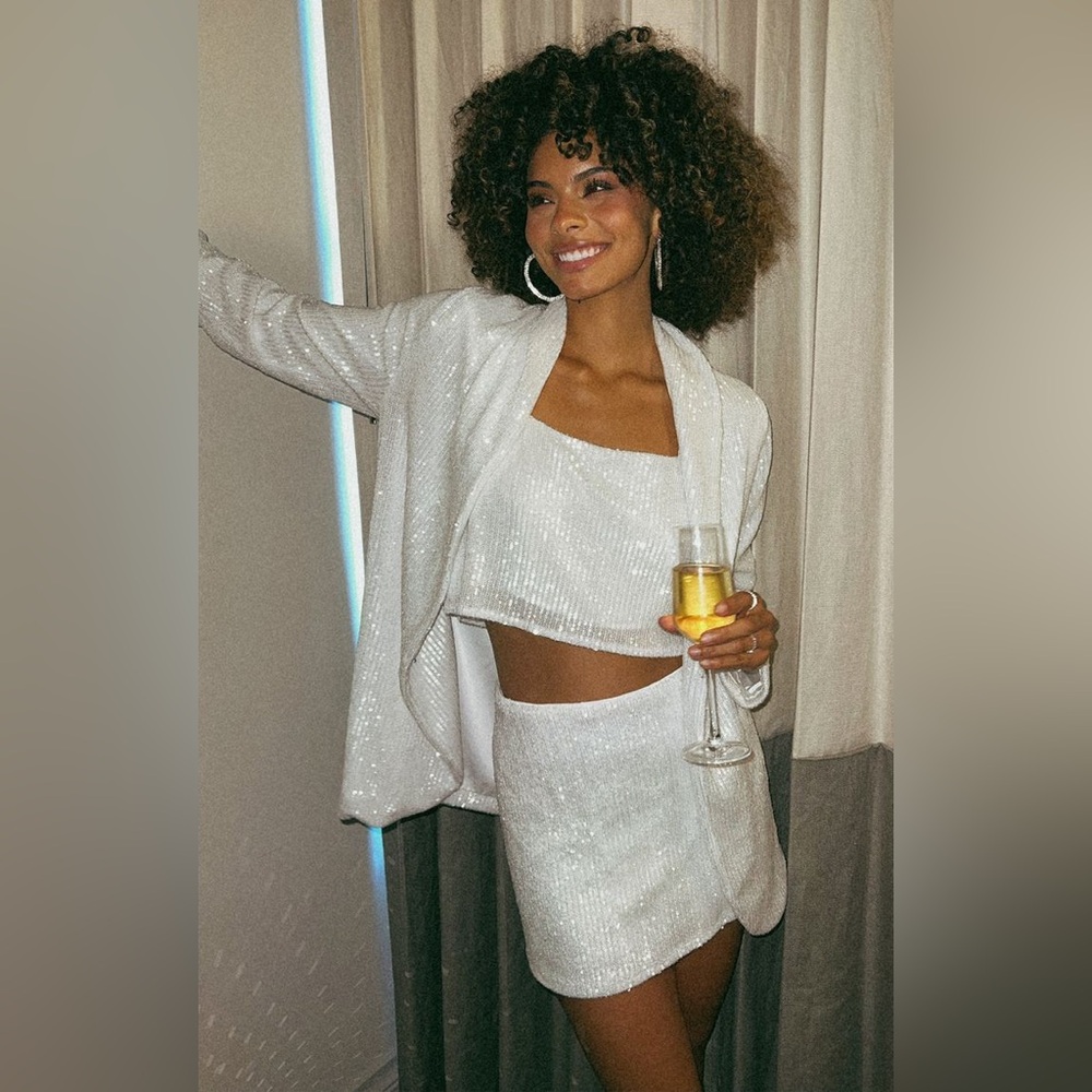 Show Me Your Mumu Dance Blazer in White Sequin